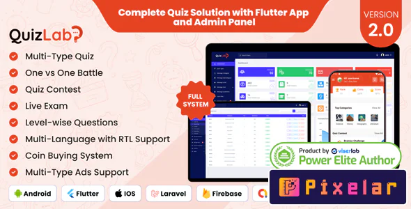 QuizLab - Solución completa de cuestionarios con la aplicación Flutter y el panel de administración