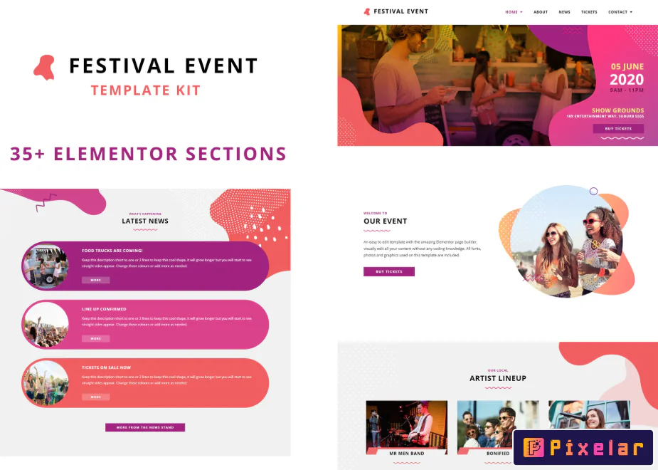 Eventos del Festival - Kit de Plantillas Elementor para Festivales Musicales, Culturales y Eventos M