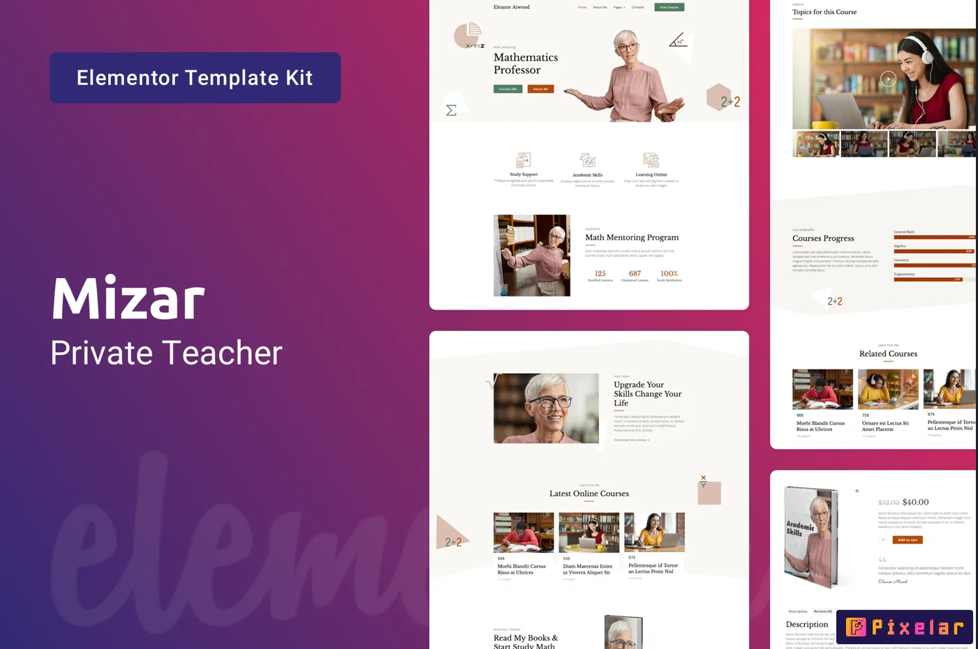 Mizar - Kit de Plantillas Elementor Pro para Profesores, Clases y Educación Online