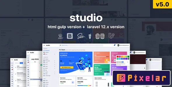 Studio - Plantilla de administración de Bootstrap 5 para HTML y Laravel 12.x