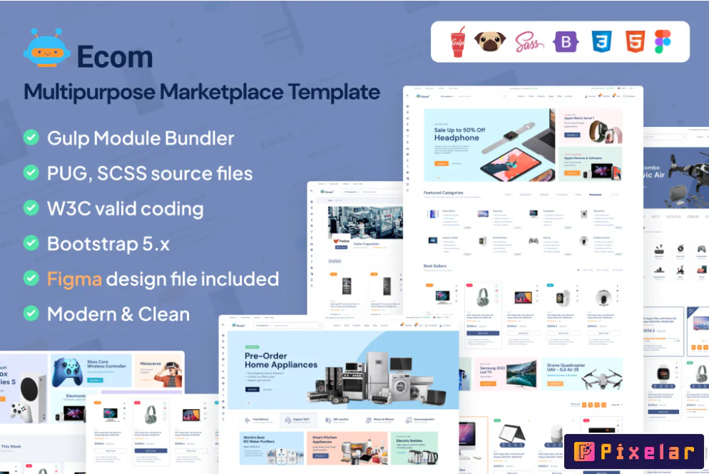 Ecom - Plantilla HTML de Marketplace y Panel de Administración (RTL, Bootstrap 5) 🛒🌐