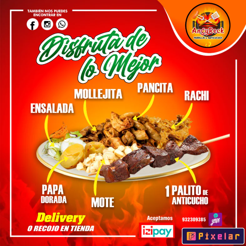 Plantilla editable de Menú Delivery - Parrillas y Anticuches